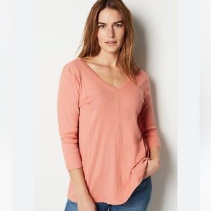 j jill double v seamed a line tee coralstone Pima cotton 3/4 sleeve size M NWT